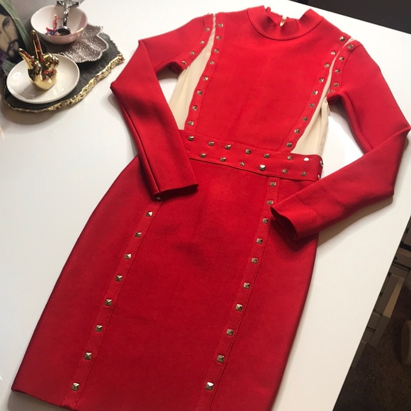 Dresses & Skirts - Red bandeau dress with gold studs